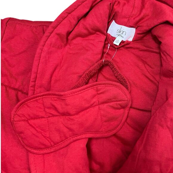 Skin X J Crew Robe Red Quilted Waist Tie Shawl Cotton W Eye Mask - Picture 4 of 13